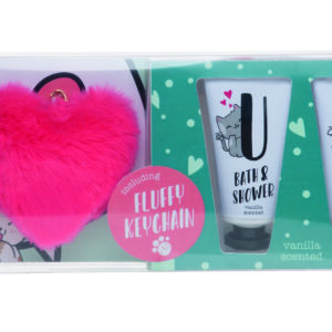 Vannikomplekt võtmehoidjaga (80 x 32 x 80 mm): 30 ml vanilje vanni&dušigeel, 30 ml vanilje kehapiim, 290 x 110 x 30 mm 83.0186.00