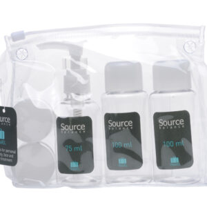 Reisitarvikute komplekt läbipaistvas pealtsuletavas kotis, sisaldab: 1 pumbaga pudel 75ml, 2X pudel 100ml, 2X tops 10ml 83.279.00